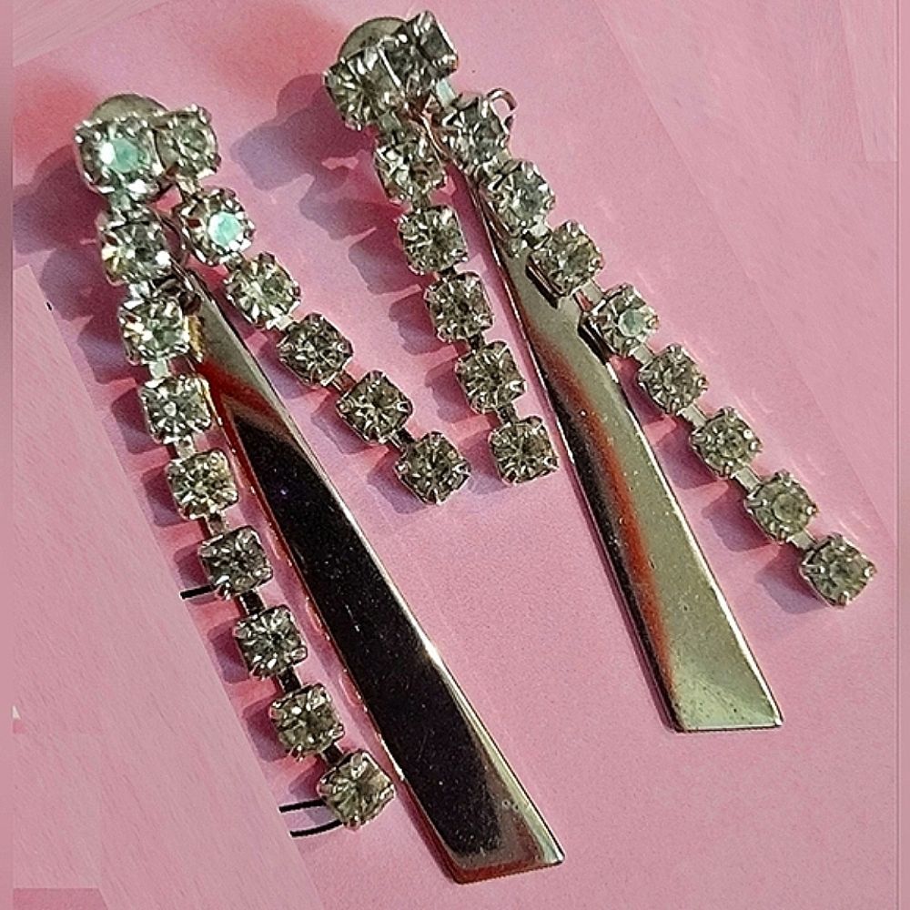 Elegant SilverTone Rhinestone Dangle Earrings + Detachabable #EarJackets